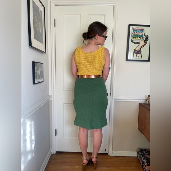 50s Vintage Jantzen Green Knit Skirt - Picture 3 of 10
